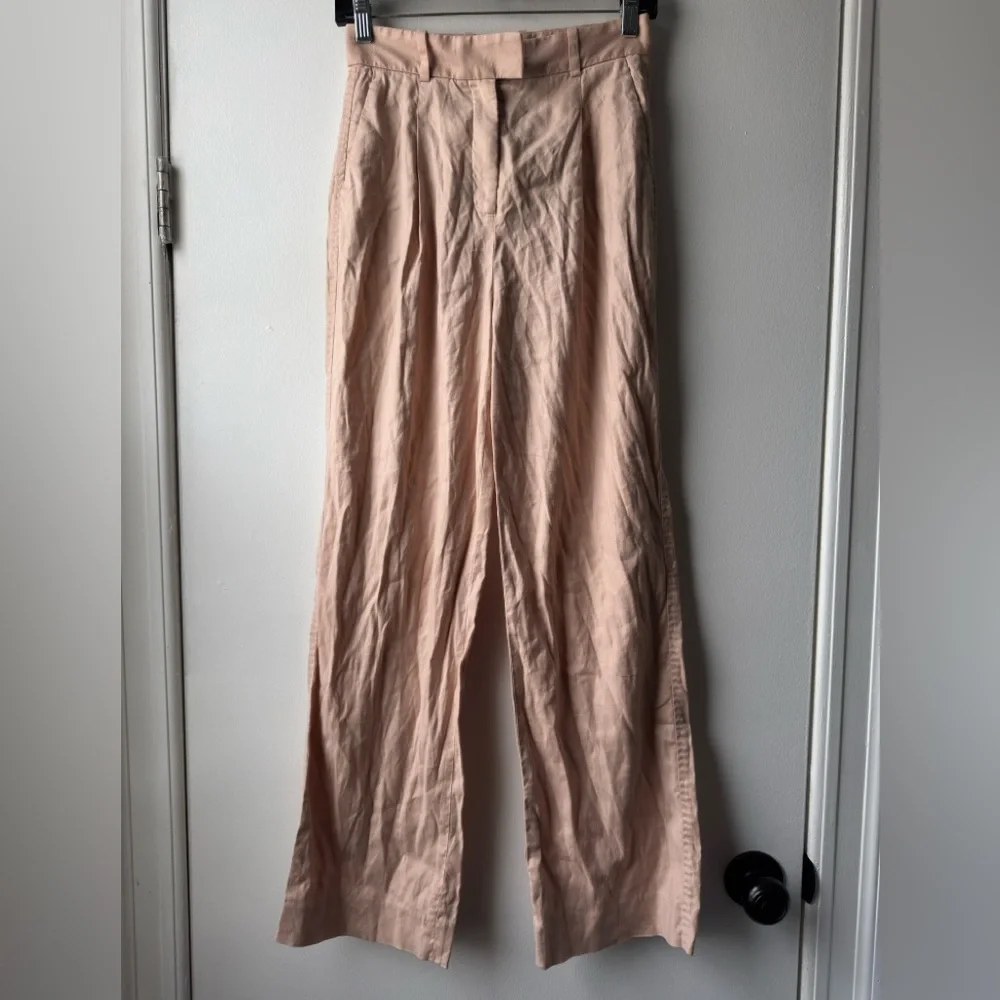 Aritzia Babaton Women’s Sadiki High Rise Linen Blend Blush Pink Fabric